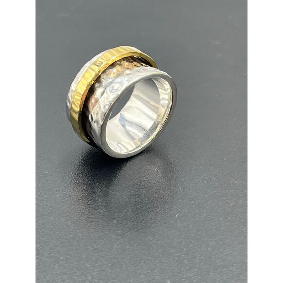 Silpada Sterling Silver and 14k Gold Plated Spinner Ring R1476 model Sz 7.25 - Picture 8 of 9